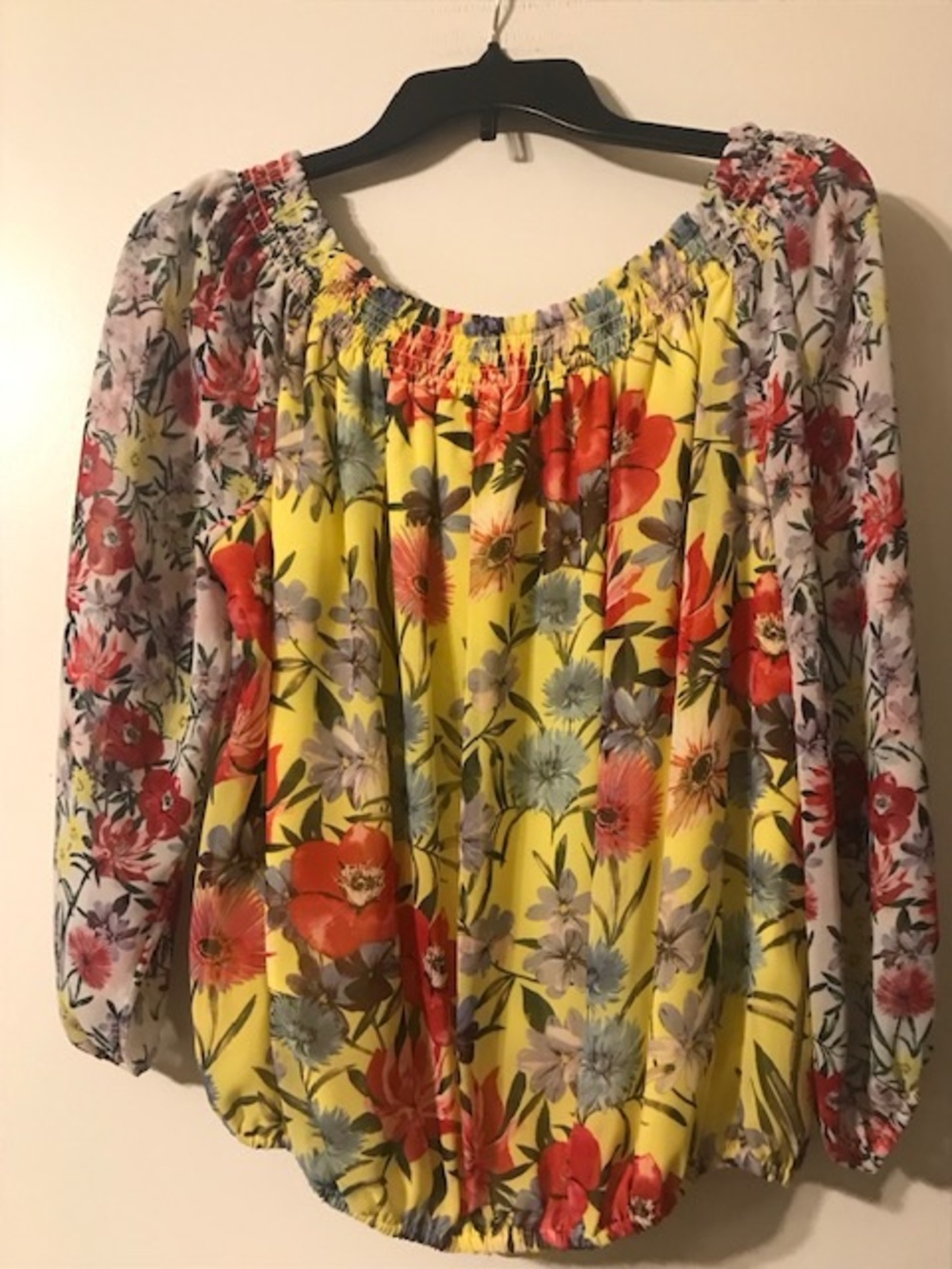 Floral Off-Shoulder Peasant Top - Yellow Floral